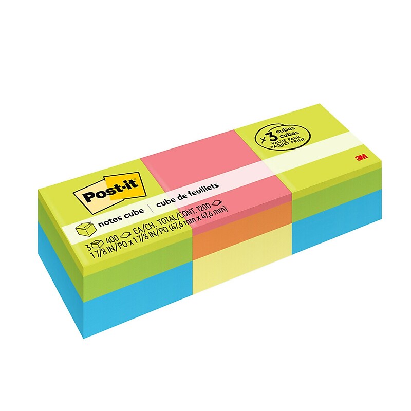 Post-it Notes, Assorted Collection, 1 7/8" x 1 7/8", 400 Sheet/Pad, 3 Pads/Pack (20513PK) image 1