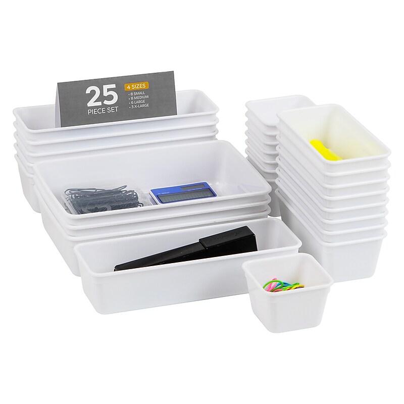Mind Reader Stackable Plastic Desk Tray Set, White, 25 Pieces (DRORG25-WHT) image 1