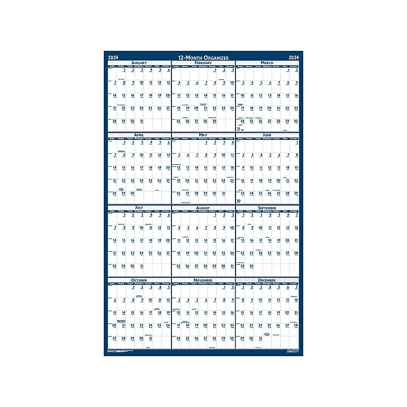 2024 House of Doolittle 18" x 24" Yearly Wet-Erase Wall Calendar, White/Blue (3960-24) image 1
