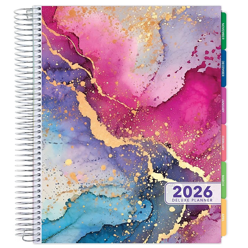 2026 Global Printed Products Rainbow Gold Marble 8.5" x 11" Weekly & Monthly Planner, Paperboard Cover (NRY26-DCY-36) image 1