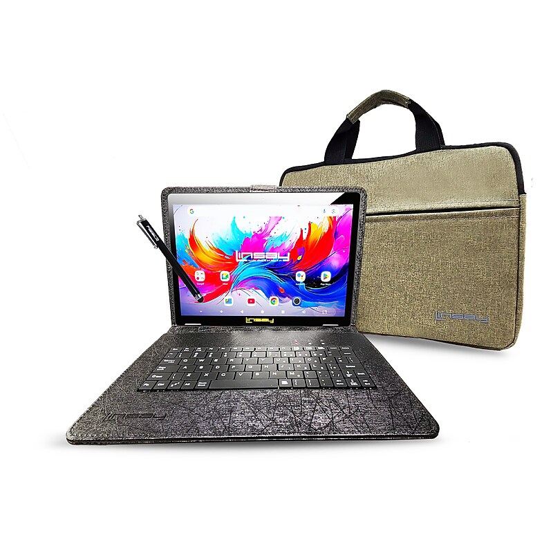Linsay F10 Series 10.1" Tablet, Wi-Fi, Octa Core, 256GB eMMC, Android 15, with Black Unique Oracle Keyboard Case & Briefcase image 1