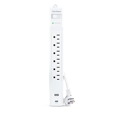 CyberPower CSP 6‑Outlet 2‑USB Port Surge Protector, 4′, 1500 Joules, White (CSP604UCW) Simolary simolary.com