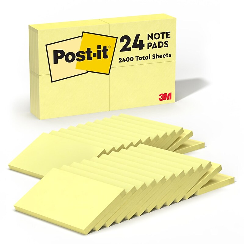 Post-it Notes, 3" x 5", Canary Collection, 90 Sheet/Pad, 24 Pads/Pack (65524VADB) image 1