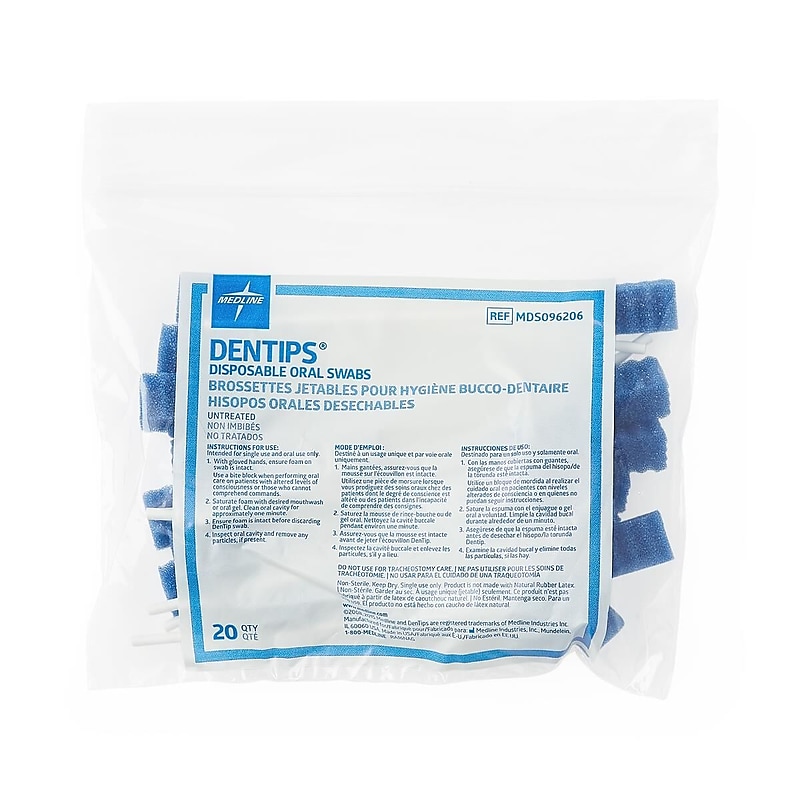 Medline Dentips Oral Swabsticks, Blue, Untreated, 20/Bag (MDS096206H) image 1
