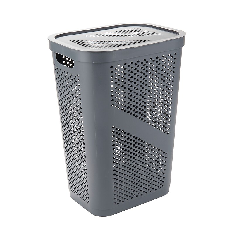 Mind Reader 15.85-Gallon Slim Laundry Hamper with Lid, Plastic, Gray (HBIN60-GRY) image 1