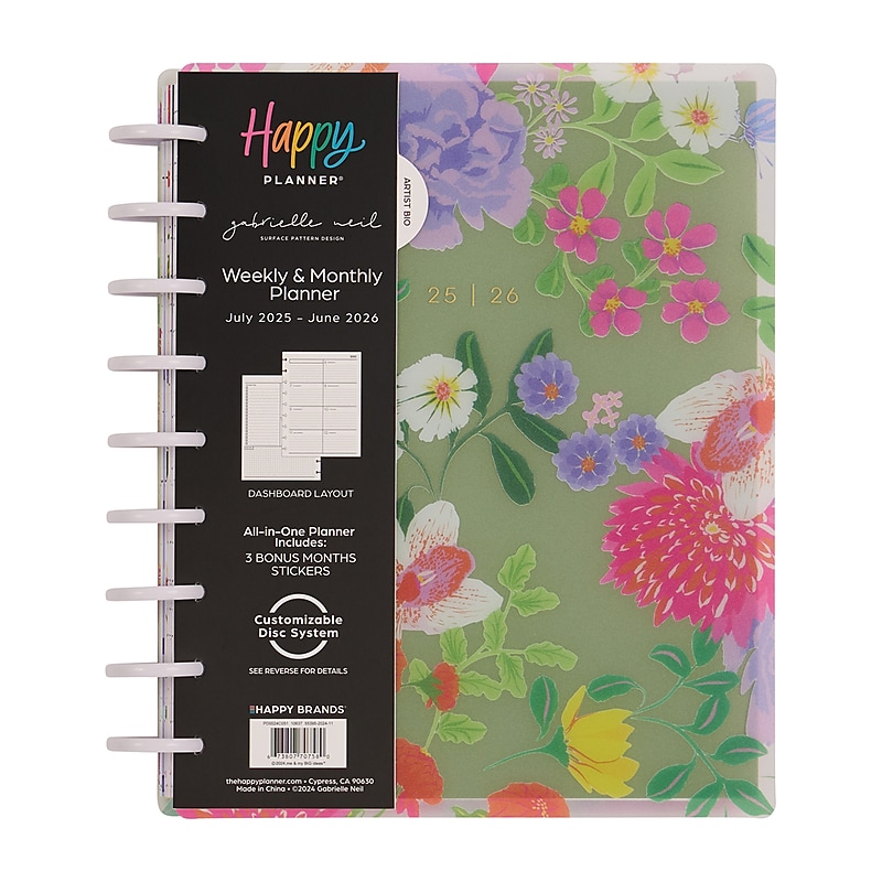 2025-2026 The Happy Planner Bright Bouquet 8.75" x 9.25" Academic Year Weekly & Monthly Planner, Plastic Cover (PD0024C051) image 1