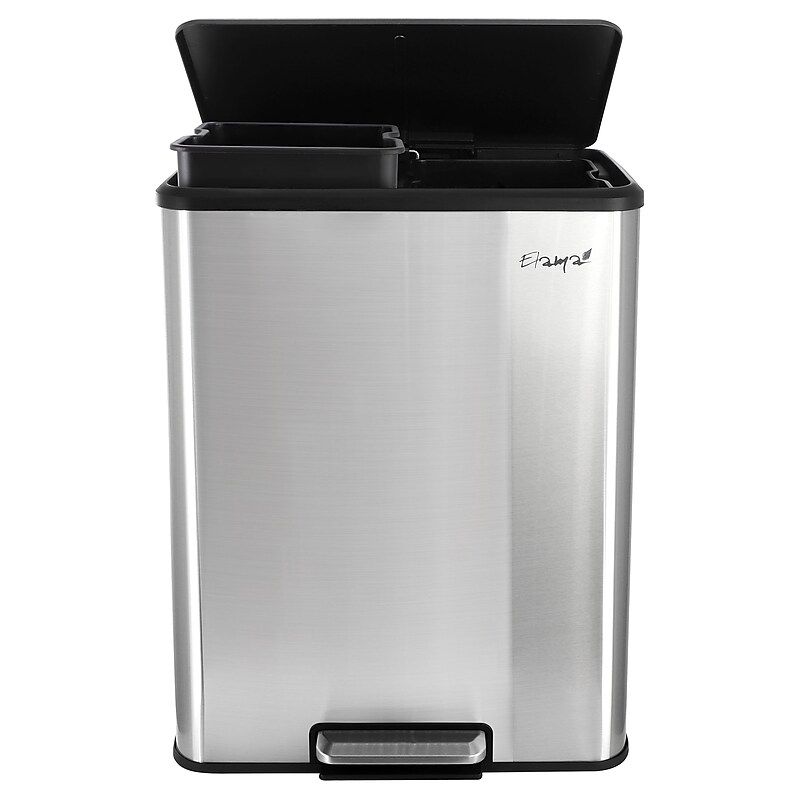 Elama Stainless Steel Indoor Trash Can with Slow Close Lid, 16 Gallon, Silver (938122112M) image 1