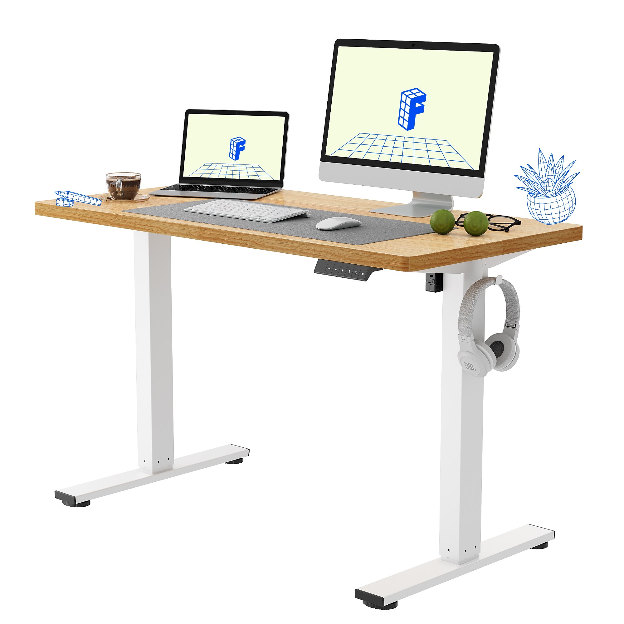 FlexiSpot E2 48”W Electric Rectangular Adjustable Standing Desk, Maple/White (E2W4824M) Sansujyuku sansujyuku.com