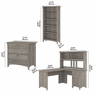 Bush Furniture Salinas 60"W L Shaped Desk with Hutch, Lateral File Cabinet and 5 Shelf Bookcase - Thumbnail 5