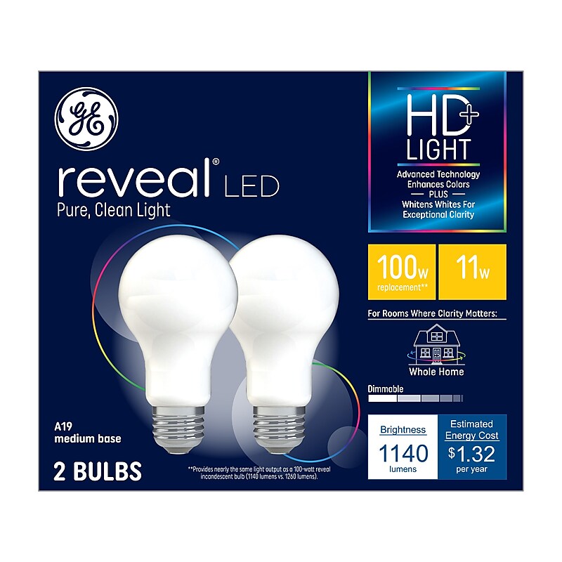 GE Reveal 11 Watt Warm White LED General-Purpose Bulb, 2/Pack (46657) image 1