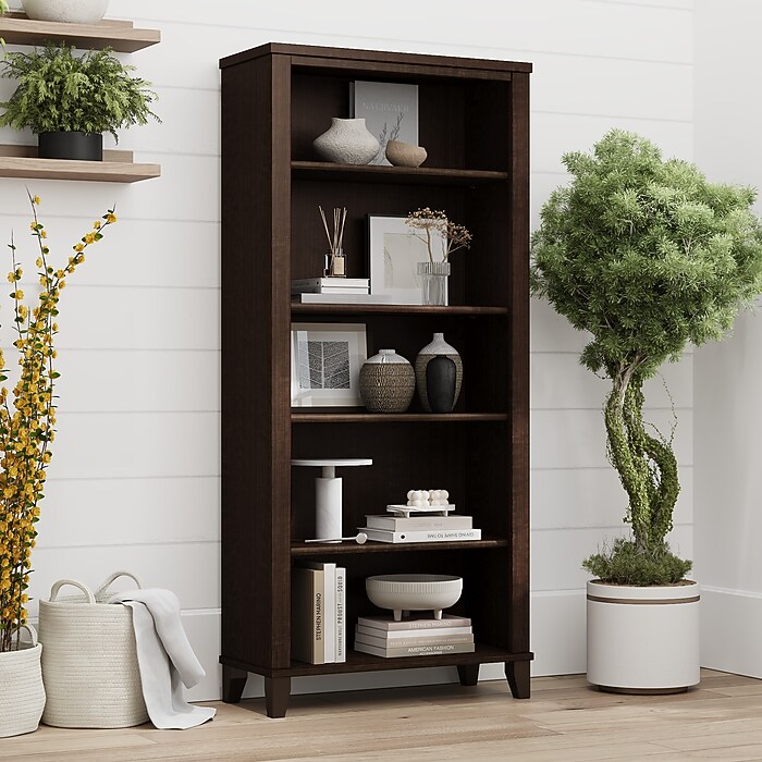 Bush Home Somerset Tall 5 Shelf Bookcase, Mocha Cherry (WC81865
