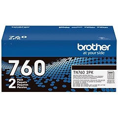 Brother TN 760 Black High Yield Toner Cartridge, 2/Pack (TN7602PK