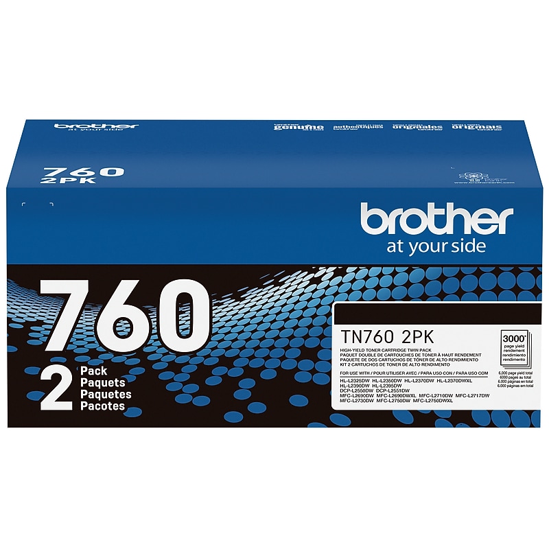 Brother TN 760 Black High Yield Toner Cartridge, 2/Pack (TN7602PK) image 1