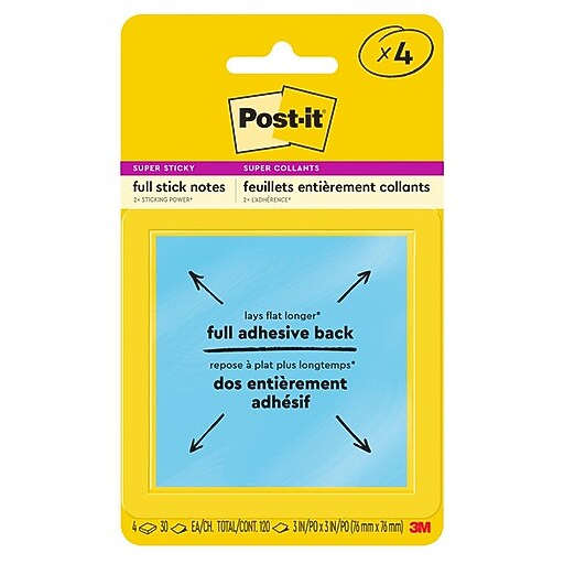Postit® Super Sticky Full Stick Notes, 3" x 3", Energy Boost