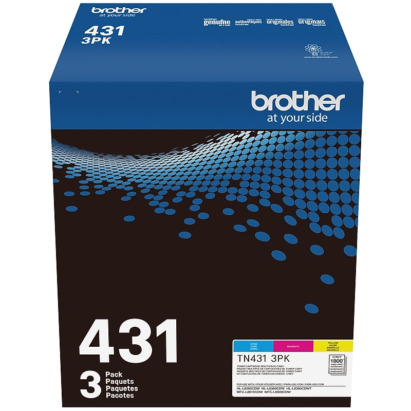 Brother TN-431 Cyan/Magenta/Yellow Standard Yield Toner Cartridge, 3/Pack (TN4313PK) image 1