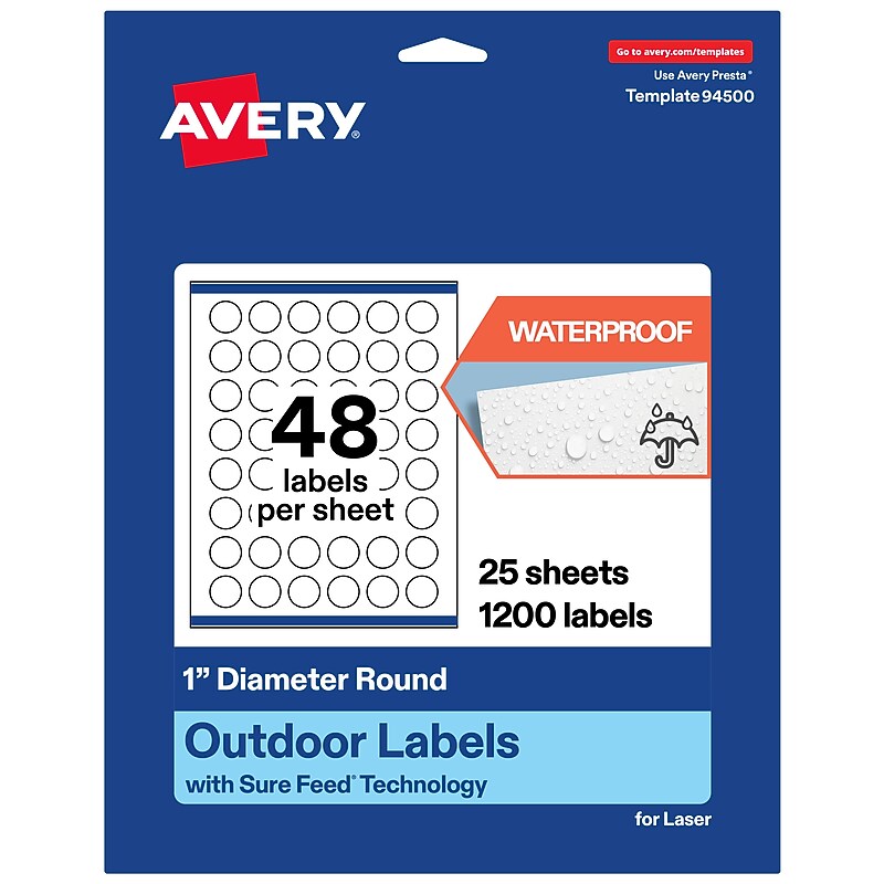 Avery Round Laser Multipurpose Labels, 1" Dia., White, 1200/Pack (19479399401) image 1