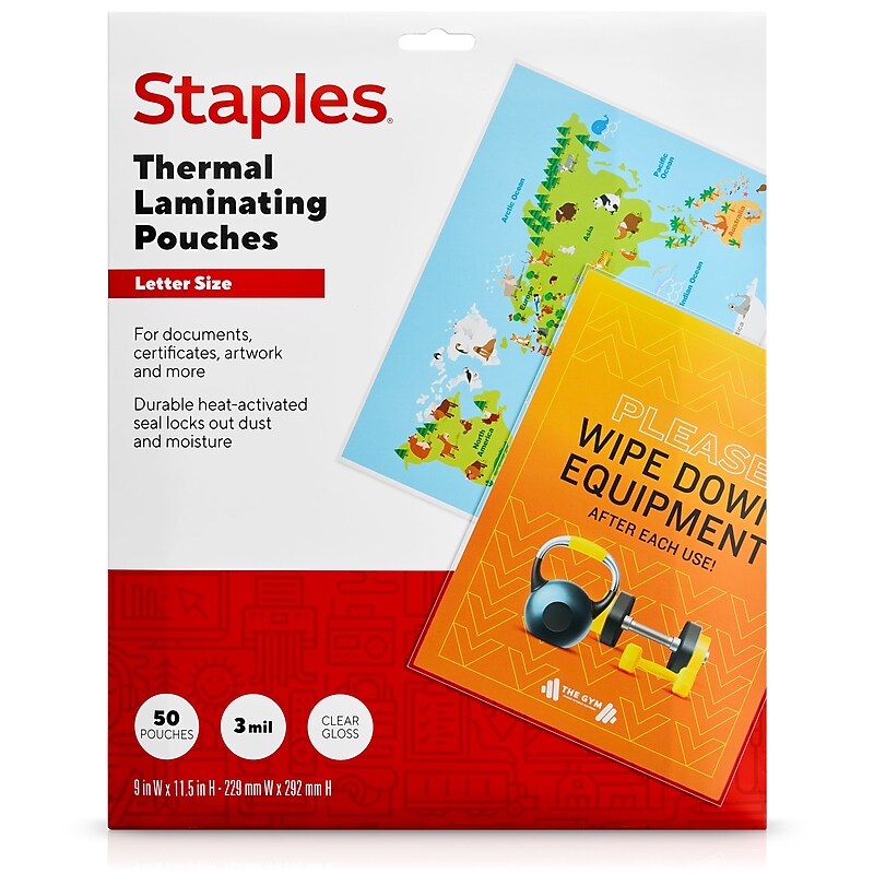 Staples Thermal Laminating Pouches, Letter Size, 3 Mil, 50/Pack (5200507/5200525) image 1