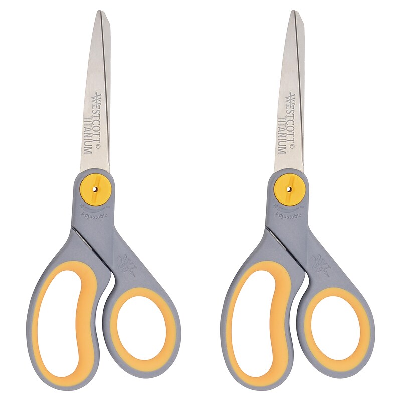 Westcott Titanium Bonded 8" Titanium Heavy Duty General Purpose Scissor, Pointed Tip, Gray/Yellow, 2/Pack (13901) image 1