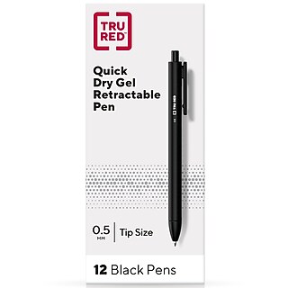 TRU RED Retractable Gel Pens, Medium Point 0.7mm, Black Ink, 12