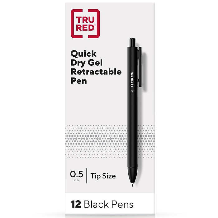 TRU RED™ Retractable Quick Dry Gel Pens, Fine Point, 0.5mm, Black