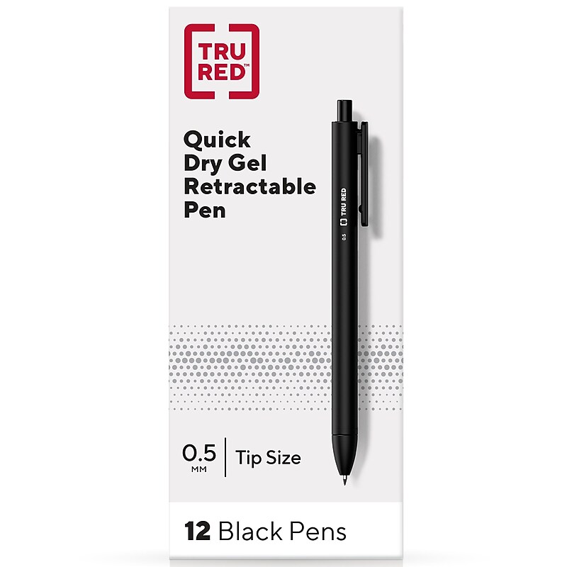 TRU RED™ Retractable Quick Dry Gel Pens, Fine Point, 0.5mm, Black, Dozen (TR54489) image 1