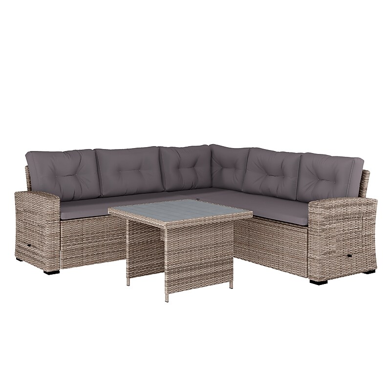 Flash Furniture Huck Indoor/Outdoor Conversation Set with Sofa and Dining Table, Gray (LTSSET02023GY) image 1