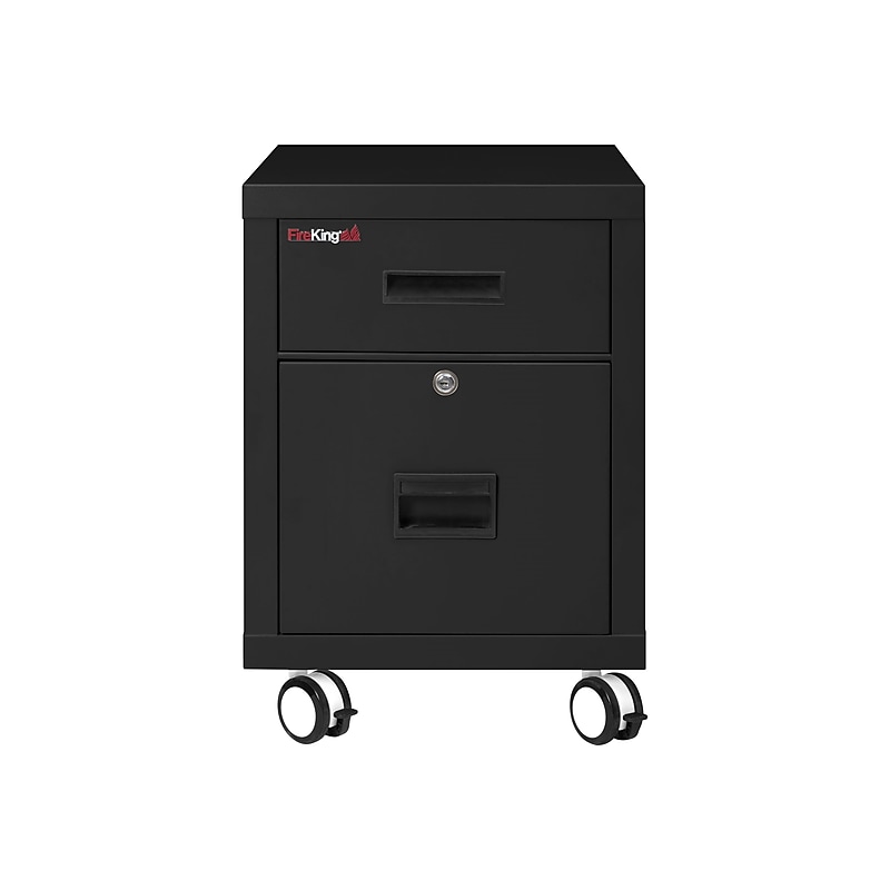 FireKing 2-Drawer Mobile Vertical File Cabinet, Letter/Legal Size, Lockable, Fire Resistant, Black (2M1822-1BL) image 1