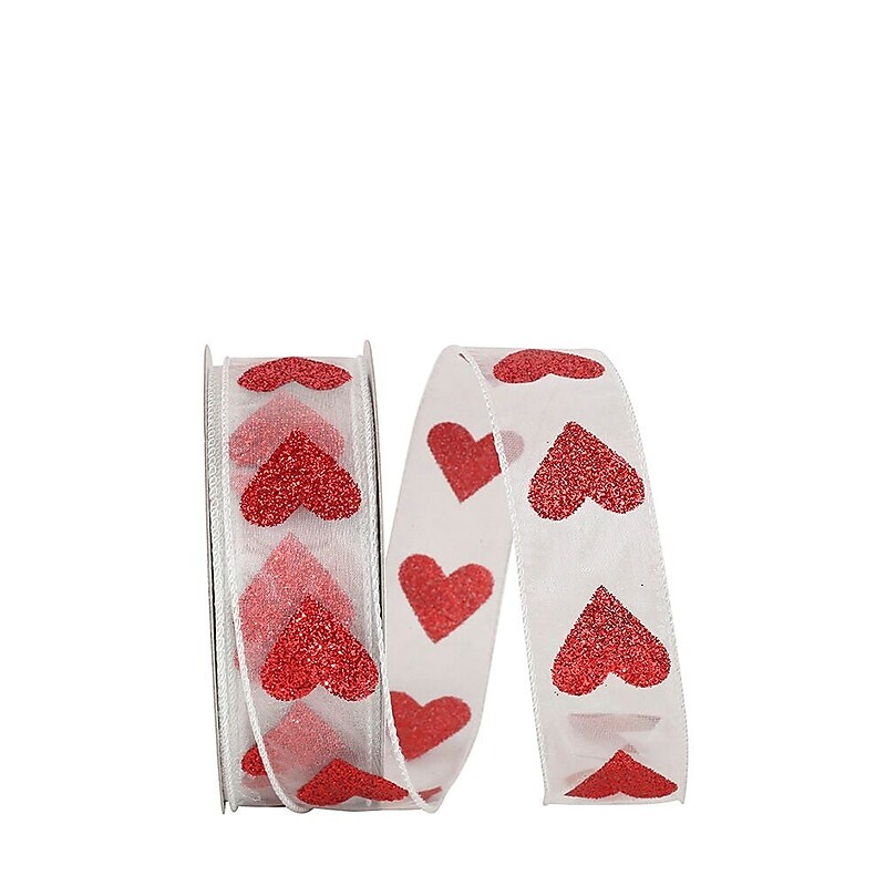 JAM Paper Big Hearts Ribbon, Red/White (52640340639) image 1