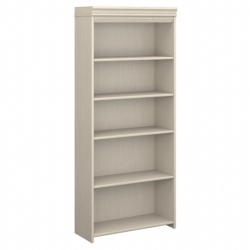 Bush Furniture Fairview Collection 69"H 5-Shelf Bookcase with Adjustable Shelves, Antique White Laminated Wood (WC53265-03) image 1