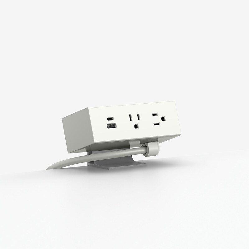 HON Dean Power Modules with Worksurface Clamp, USB A+C Ports, Straight Cord, Snow Paint image 1