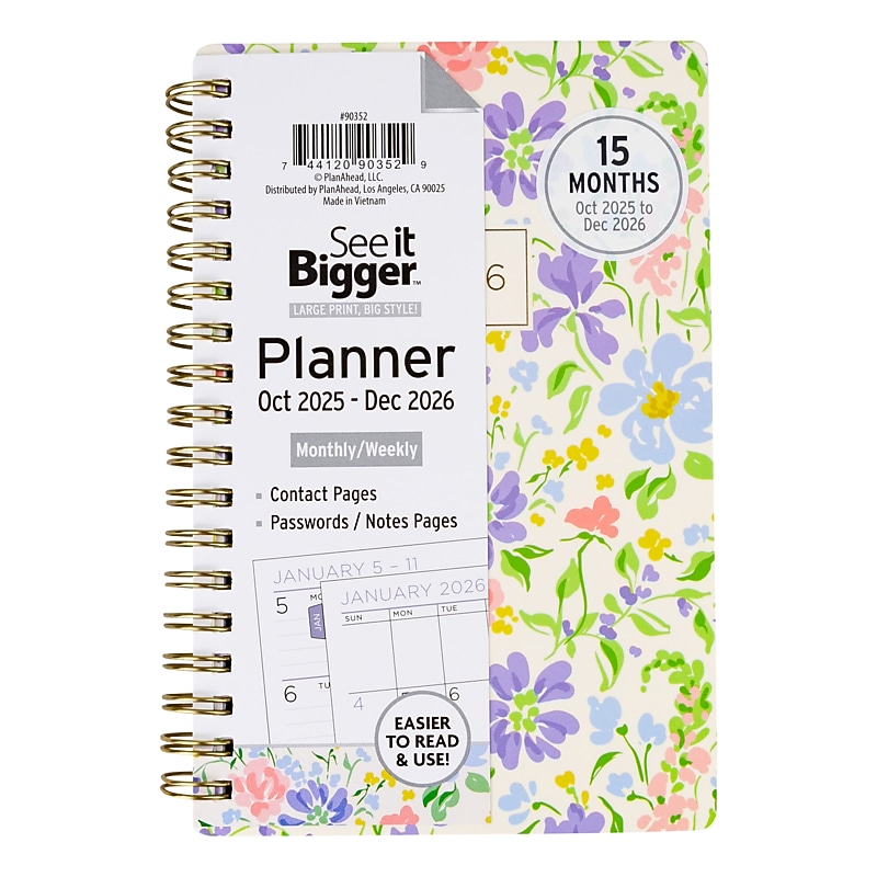2025-2026 See It Bigger 0.75" x 4.5" Calendar Year Weekly & Monthly Planner, Paperboard Cover, Fashion Floral (90352) image 1