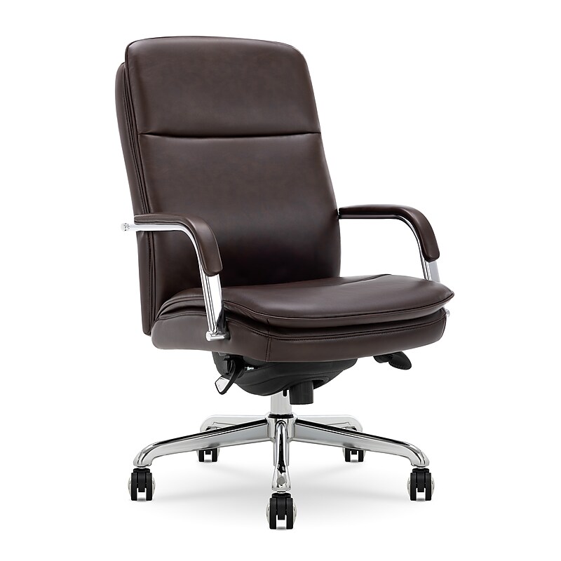 La-Z-Boy Opus Ergonomic Bonded Leather Swivel Executive Chair, Dark Brown and Chrome (CCHR10015E) image 1