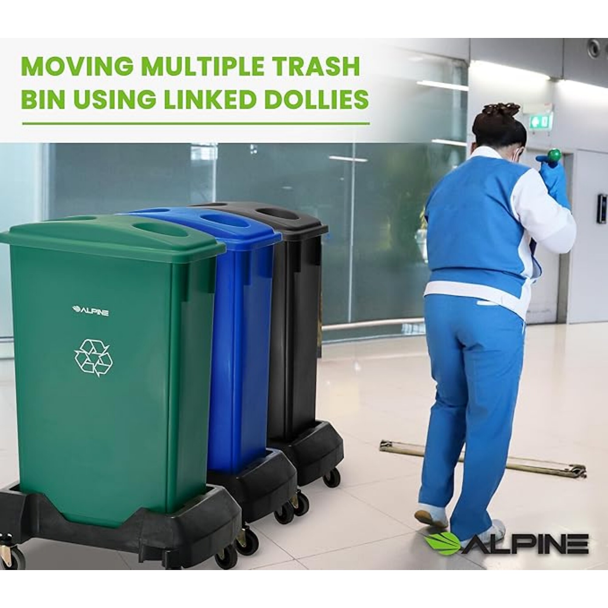 Alpine Industries Plastic Trash Can with Dolly, 23-Gallon, Gray, 3/Pack (ALP477-GRY-3PKD) Sansujyuku sansujyuku.com