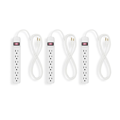 Staples 6Outlet Power Strip, 6' Cord, White, 3/Pack (42320) Staples
