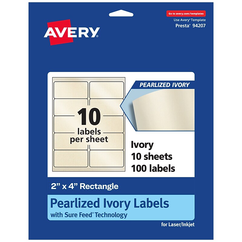 Avery Laser/Inkjet Rectangle Multipurpose Labels, 2" x 4", Ivory, 100 Labels/Pack (94207) image 1