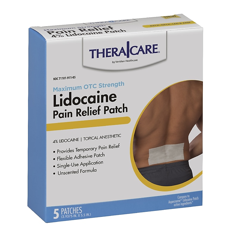 TheraCare 4% Lidocaine Pain Relief Patch, 5/Pack (24-911) image 1