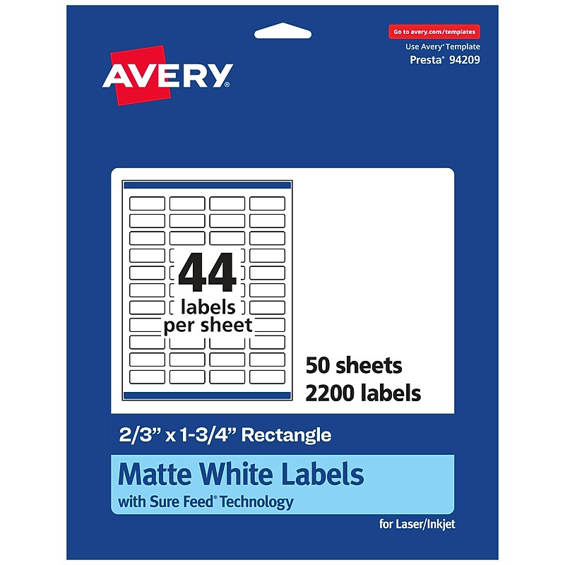 Avery Laser/Inkjet Rectangle Multipurpose Labels, 0.67" x 1.75", White, 2200 Labels/Box (94209) image 1
