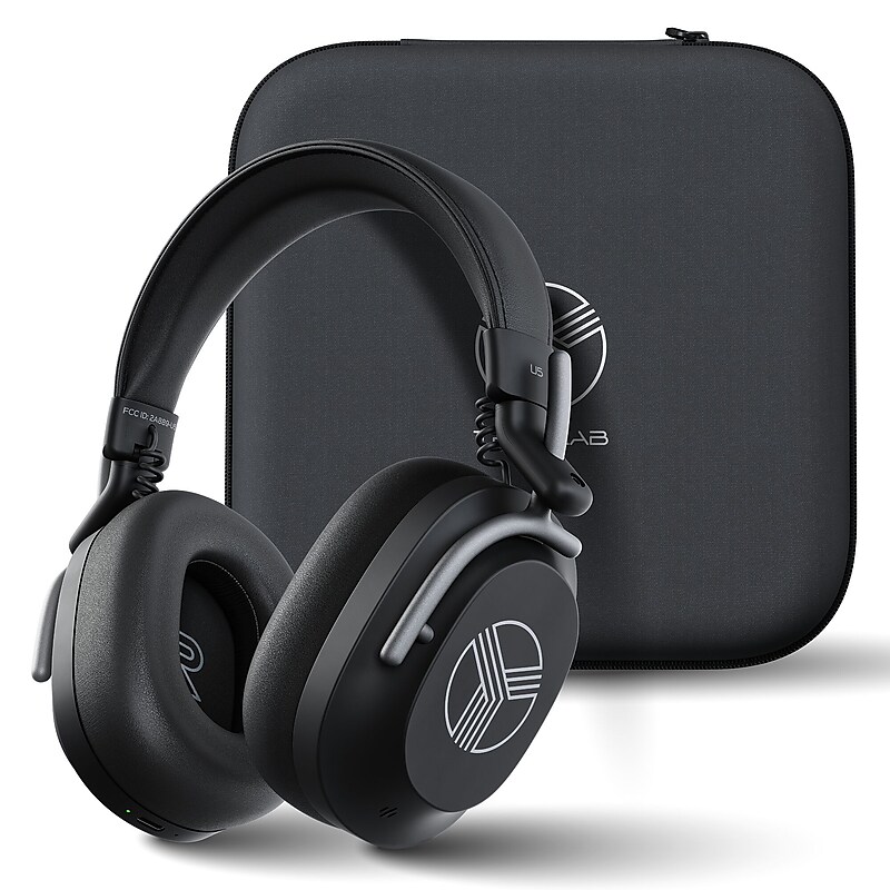 TREBLAB U5 Hybrid Active Noise Cancelling Over-Ear Headphones, Black image 1