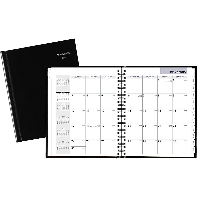 2027 AT-A-GLANCE DayMinder 7" x 8.5" Monthly Planner, Faux Leather Cover, Black (G400H-00-27) image 1
