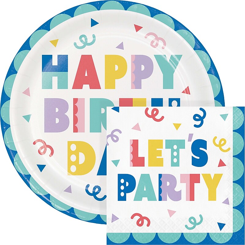 Creative Converting Party Patterns Birthday Plates and Napkins Kit, Multicolored, 48/Pack (DTC9507E2G) image 1