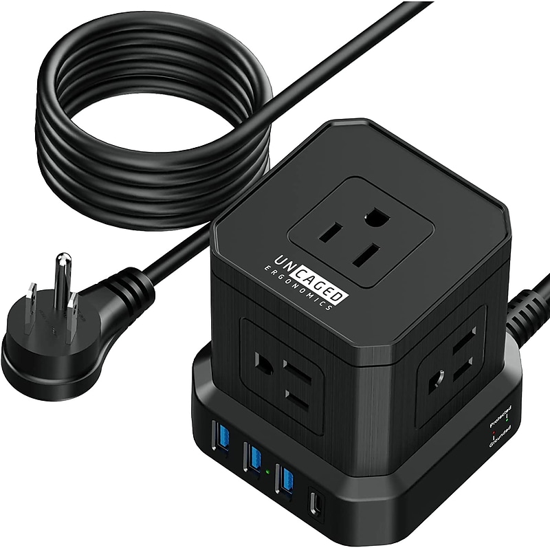 Uncaged Ergonomics Cube 5-Outlet 4-USB Port Surge Protector, 10', Black (PC-b-c) image 1
