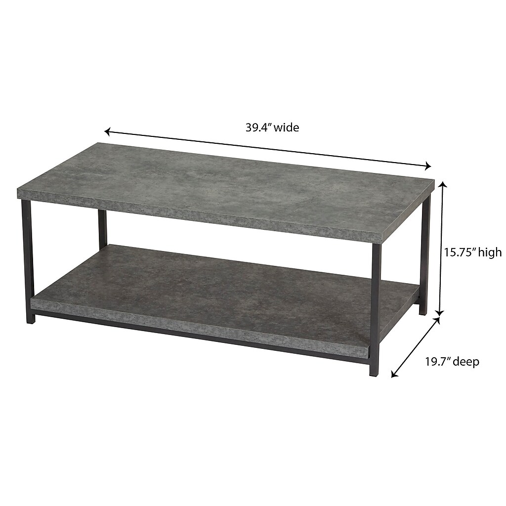 Dimensions diagram of coffee table with width, height, depth