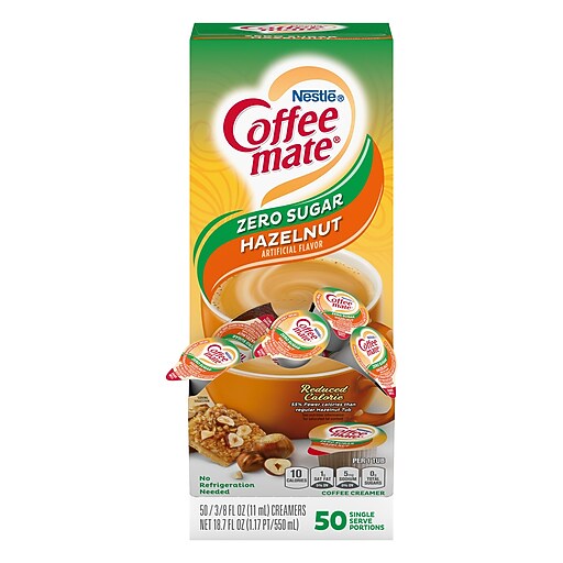 sugar＆cream Coffee mate Zero Sugar Hazelnut Liquid Creamer, .375oz., 50/Box