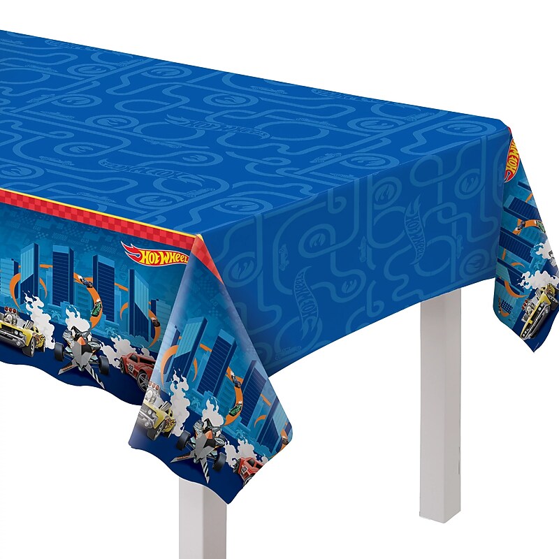 Party City Hot Wheels 96" x 54" Plastic Table Cover, Multicolored (AM574172) image 1