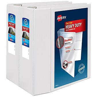 Avery EZD Heavy Duty 5" 3-Ring View Binders, D-Ring, White, 2/Pack (79106CT)