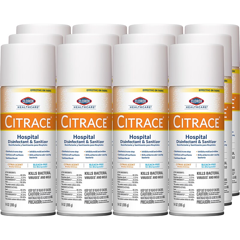 Clorox Healthcare Citrace Hospital Disinfectant & Deodorizer, Aerosol Spray, Citrus, 14 Ounces (49100) image 1