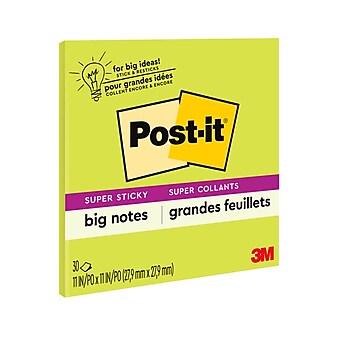 Post-it® Super Sticky Notes, 11" x 11", Neon Green, 30 Sheets/Pad, 1 Pad/Pack (BN11G)