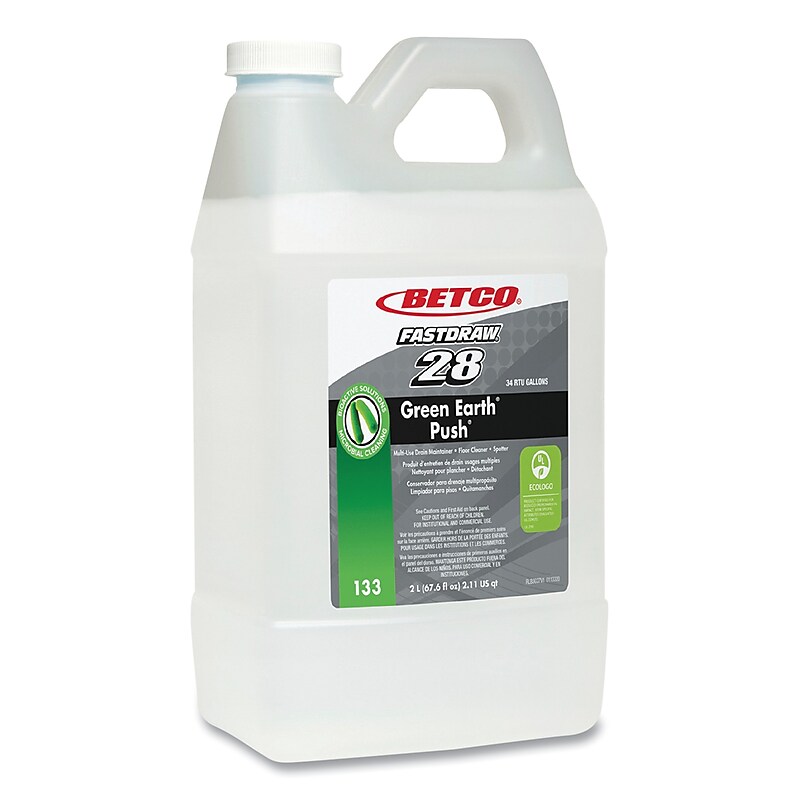 Betco Green Earth Bioactive Solutions PUSH Drain Cleaner, New Green Scent, 2 L Bottle, 4/Carton (BET1334700) image 1