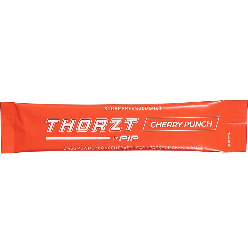 THORZT Solo Shots Sugar-Free Cherry Punch Powder Drink Mix w/Electrolytes, 0.08 oz., 50 Packets/Bag, 10 Bags/Pack (SSSFCP) image 1
