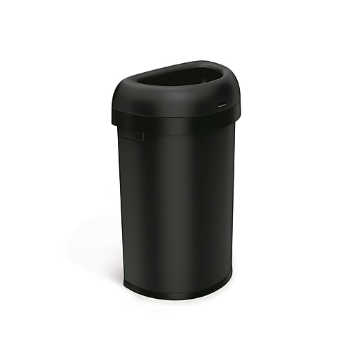 simplehuman Commercial Semi-Round Steel Trash Can with Open Lid